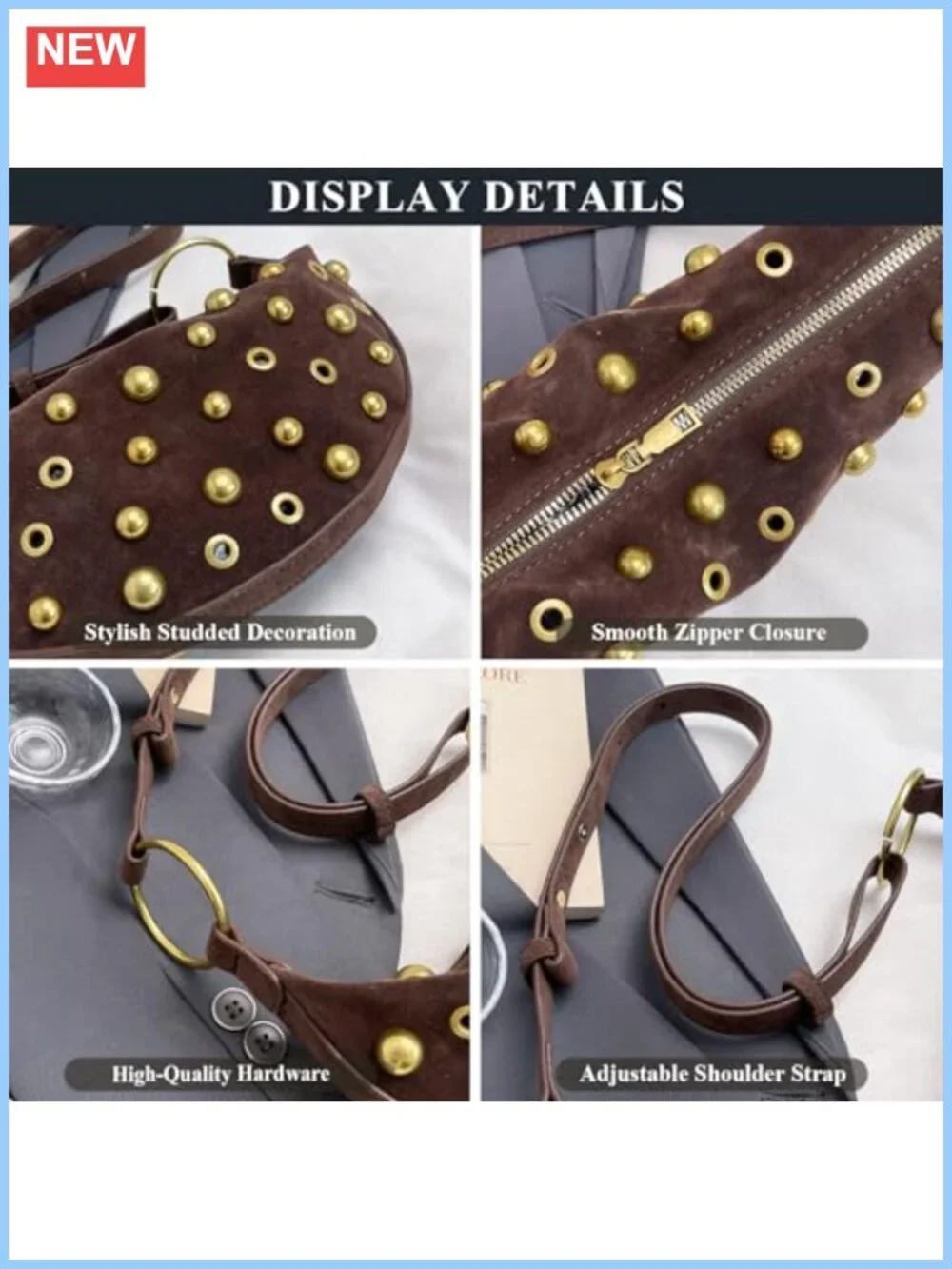 Studded Faux Suede Hobo Bag Trendy Y2K Shoulder Crossbody Purse